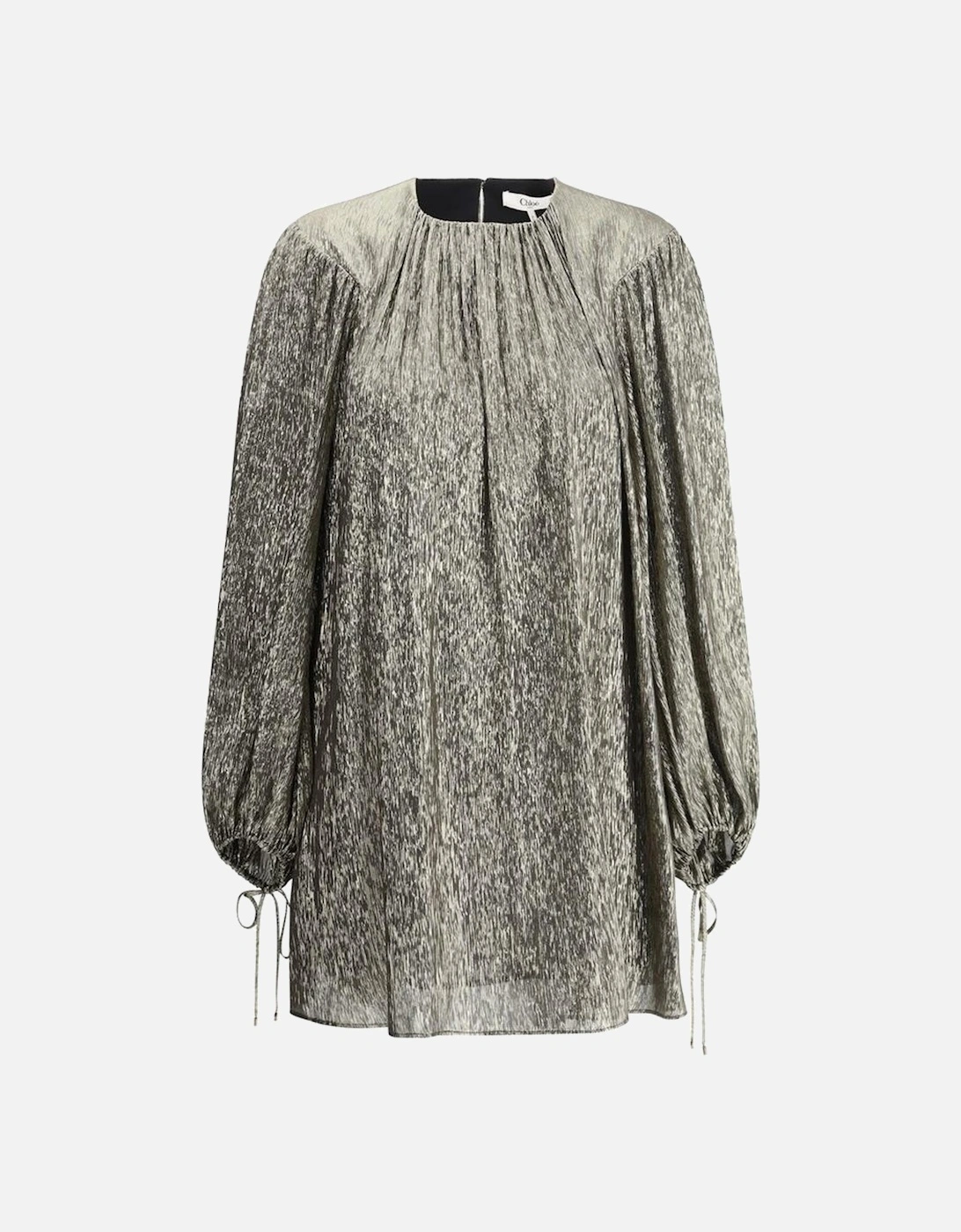 Silk Lame Mini Dress with Puff Sleeves Women - Gold Shirts, 4 of 3