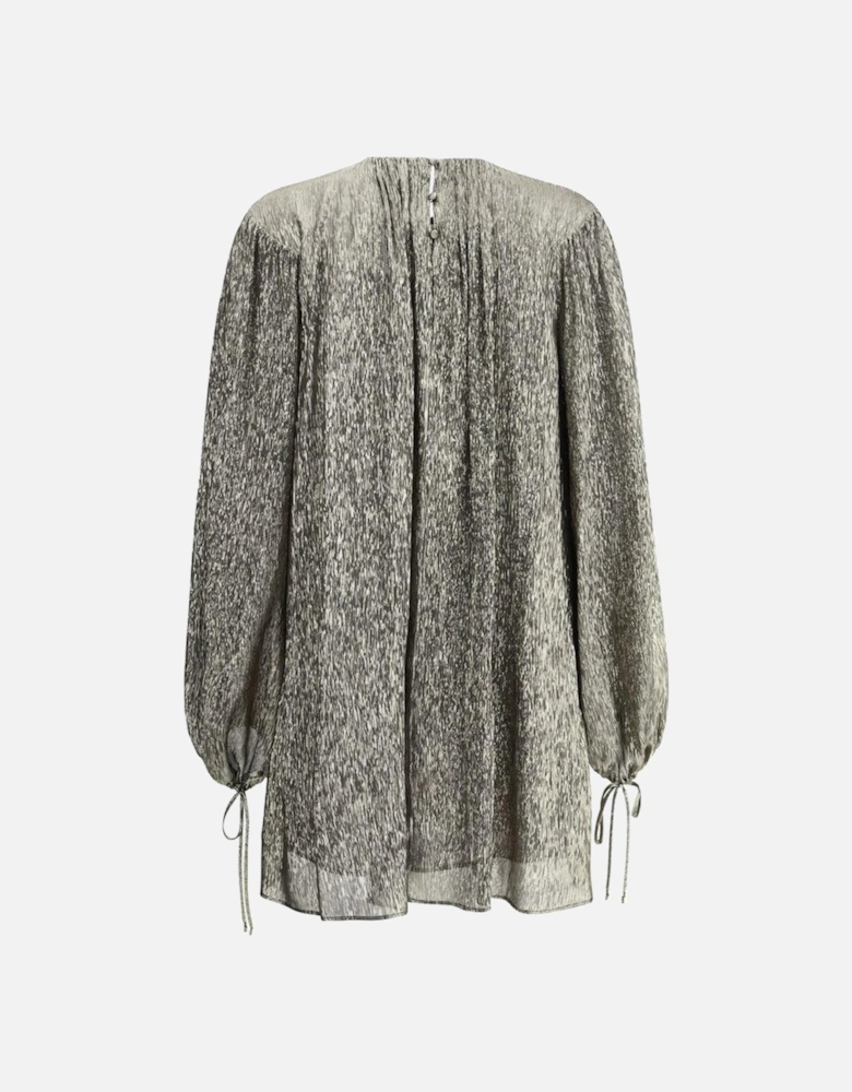Silk Lame Mini Dress with Puff Sleeves Women - Gold Shirts