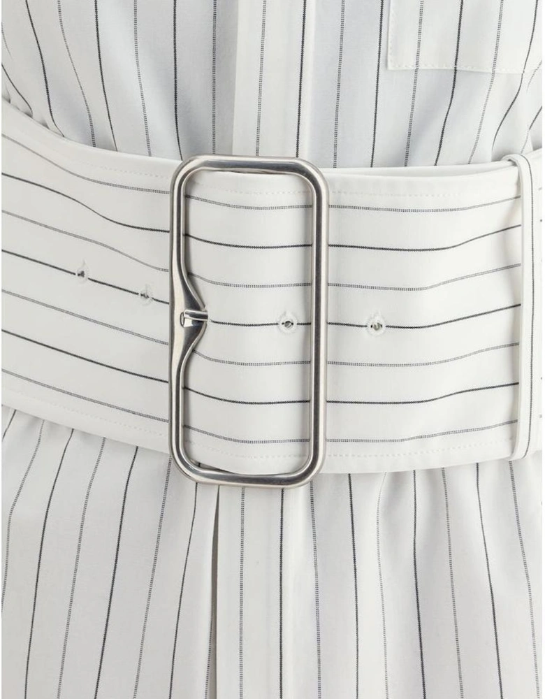Cotton Shirt with Concealed Buttons and Striped Pattern Women - White
