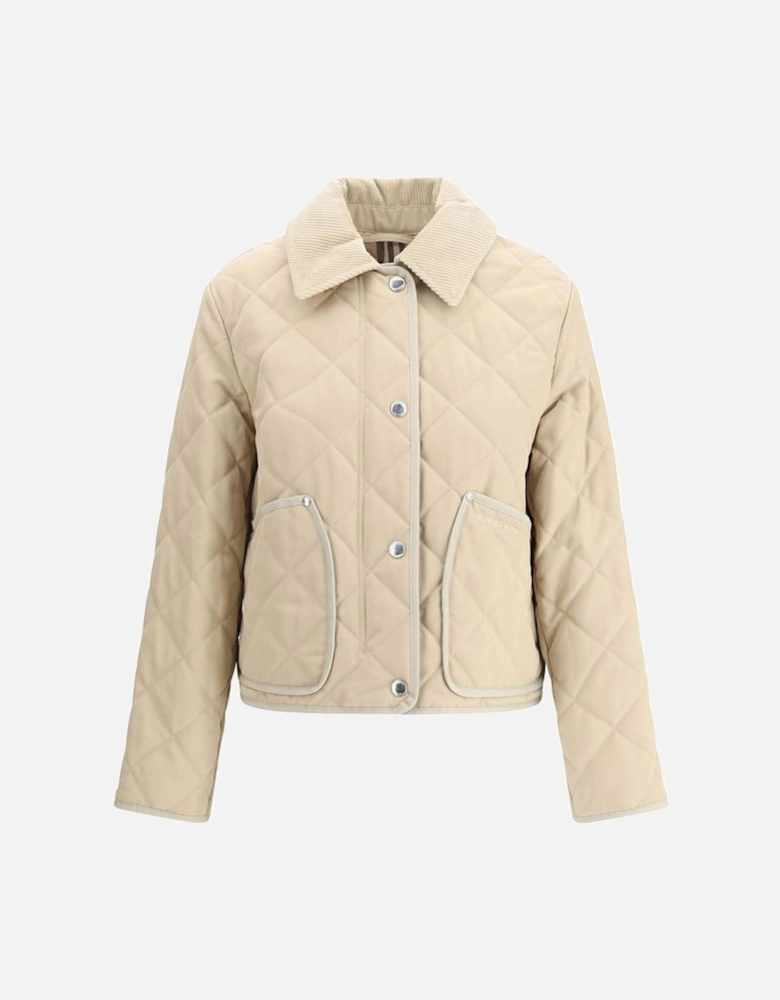 Cotton Jacket with Corduroy Collar and Archivio Check Women - Beige
