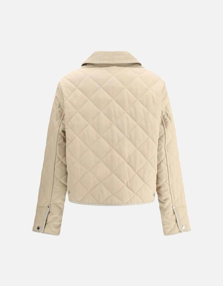 Cotton Jacket with Corduroy Collar and Archivio Check Women - Beige