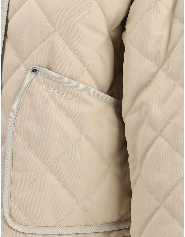 Cotton Jacket with Corduroy Collar and Archivio Check Women - Beige