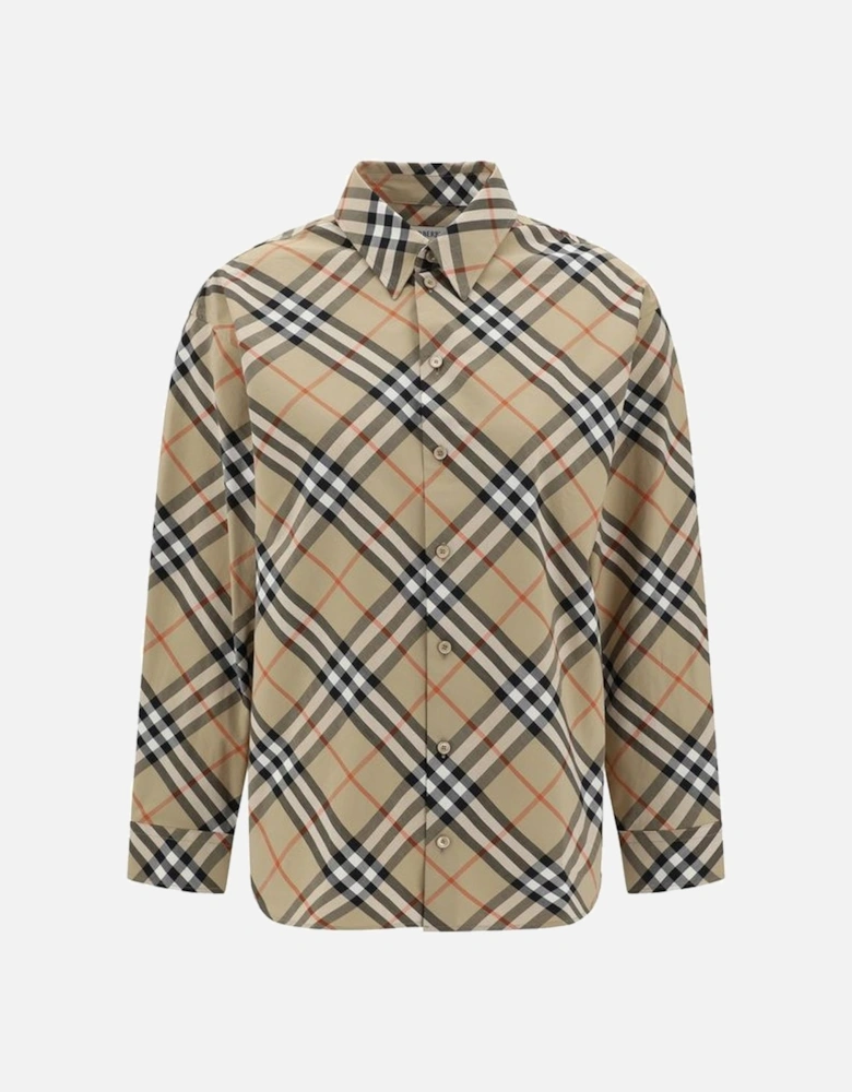 Cotton Archivio Check Shirt with Classic Collar Women - Beige