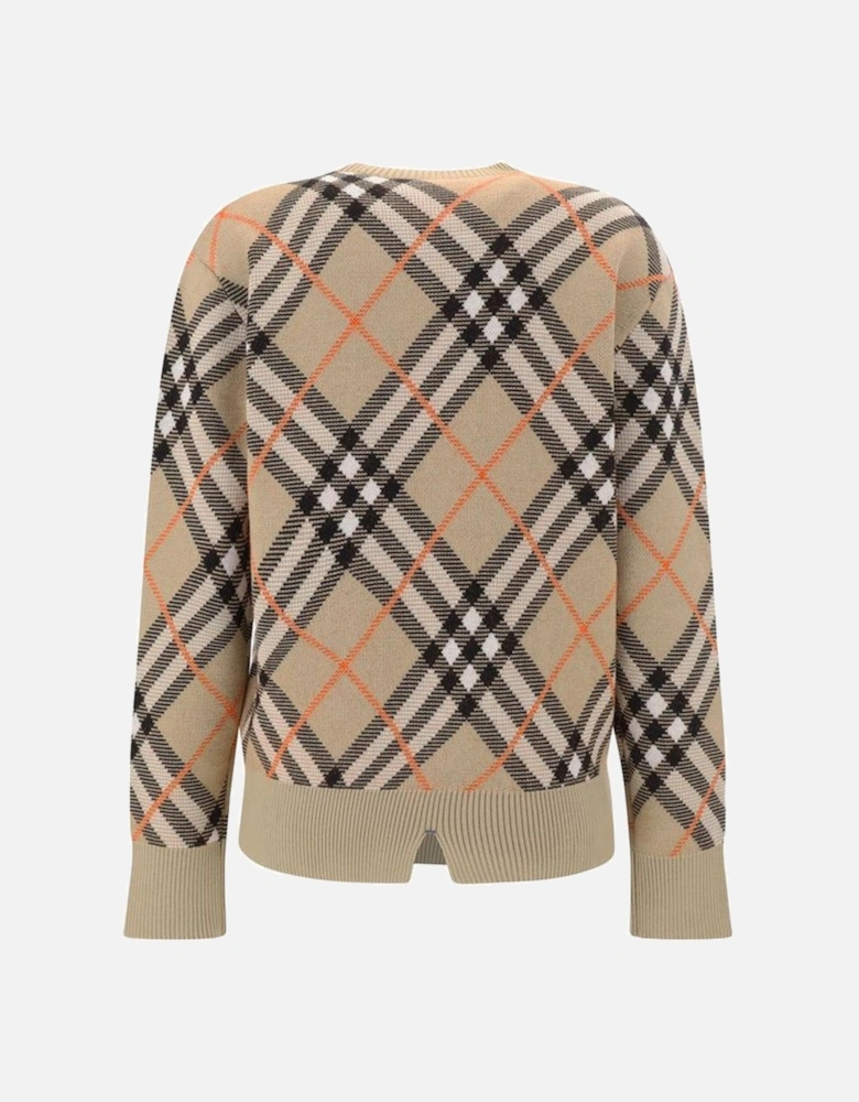 Wool Sweater with Iconic Check Pattern Women - Beige