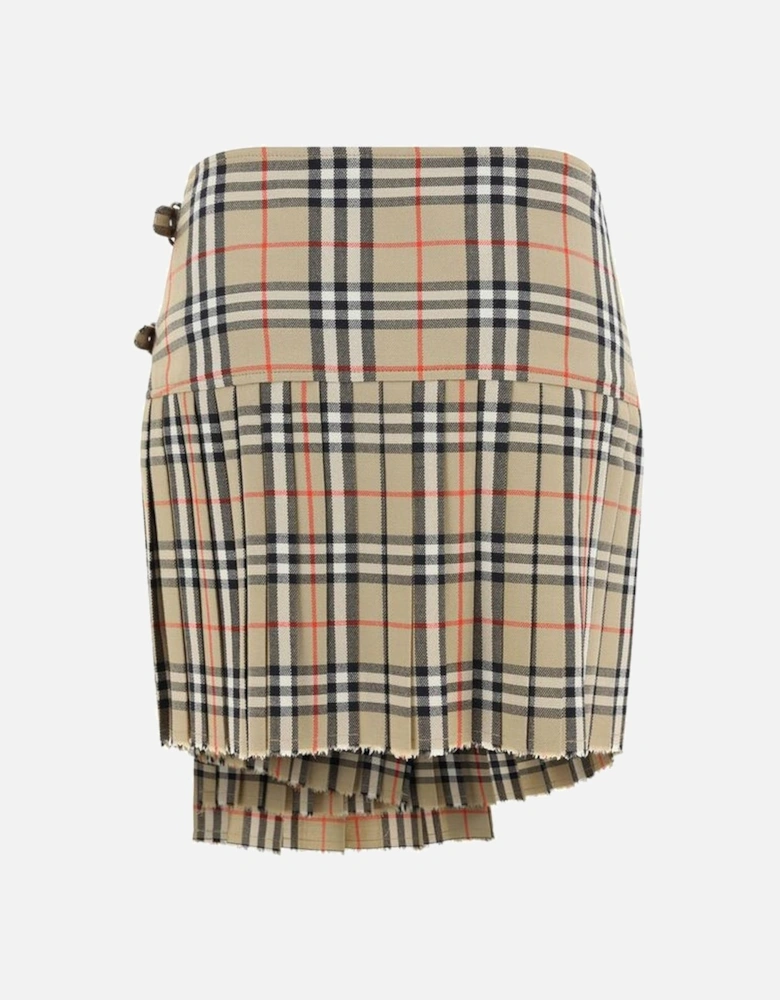 Wool Zoe Skirt with Check Pattern and Pleated Hem Women - Brown