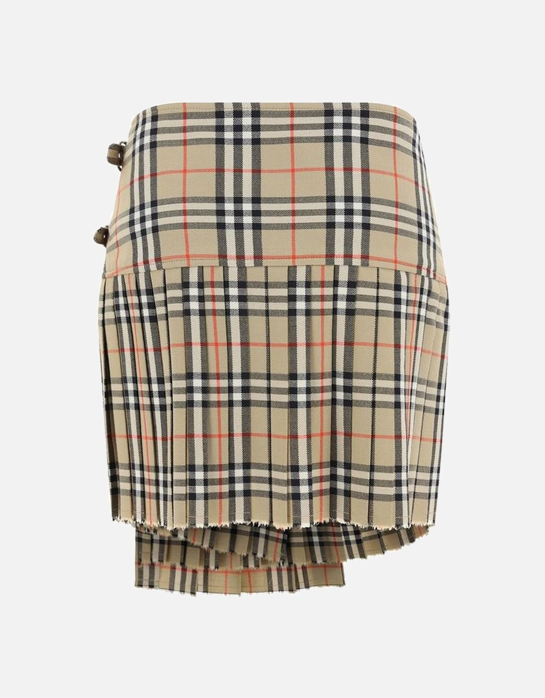 Wool Zoe Skirt with Check Pattern and Pleated Hem Women - Brown