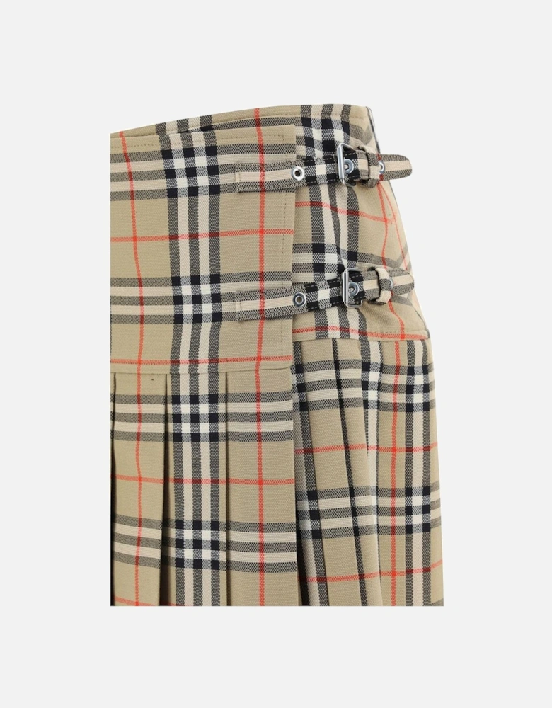 Wool Zoe Skirt with Check Pattern and Pleated Hem Women - Brown