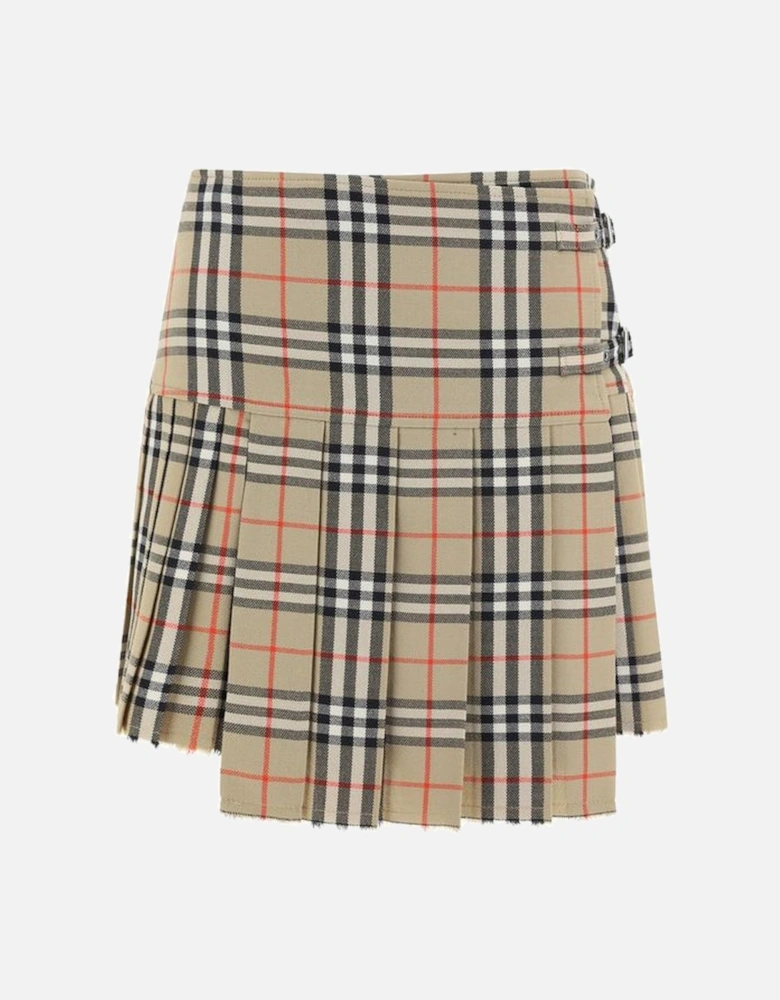 Wool Zoe Skirt with Check Pattern and Pleated Hem Women - Brown