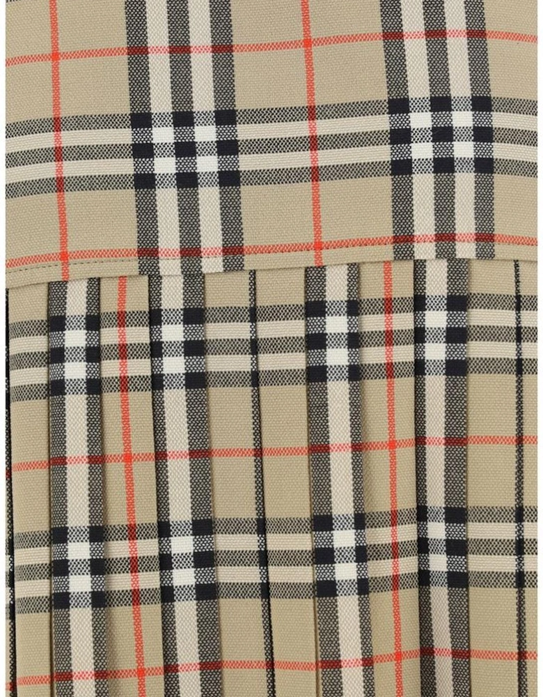 Wool Zoe Skirt with Check Pattern and Pleated Hem Women - Brown