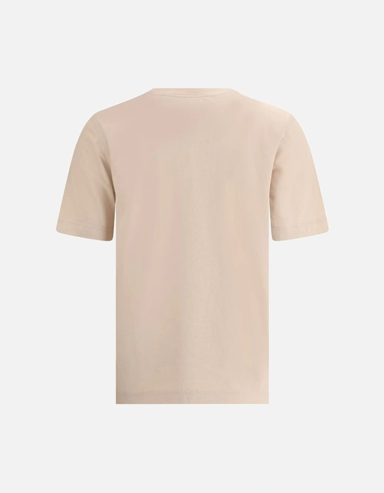 Monogram Print Cotton T-Shirt with Ribbed Crew Neck Women - Beige