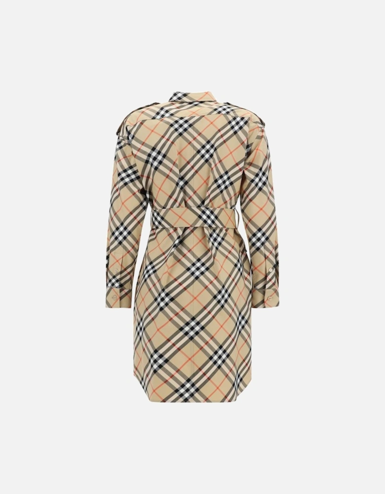 Cotton Chemisier Dress with Check Archivio Pattern Women - Brown