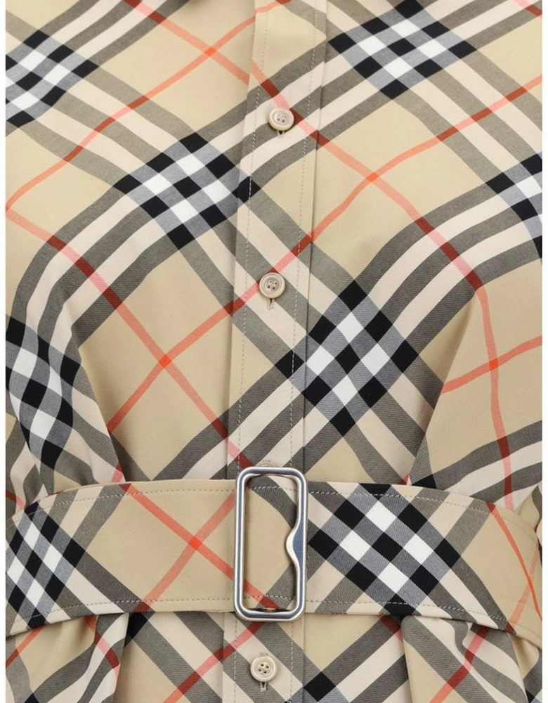 Cotton Chemisier Dress with Check Archivio Pattern Women - Brown
