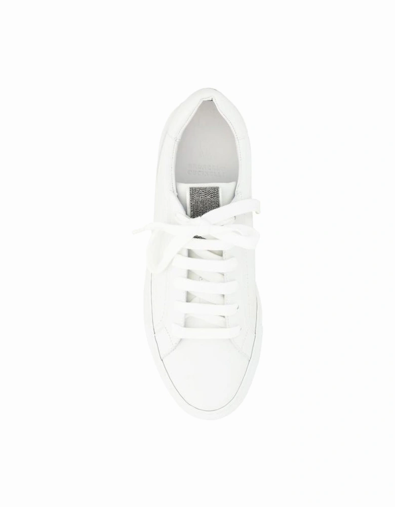 Calfskin Sneakers with Glittering Jewel Detail Women - White