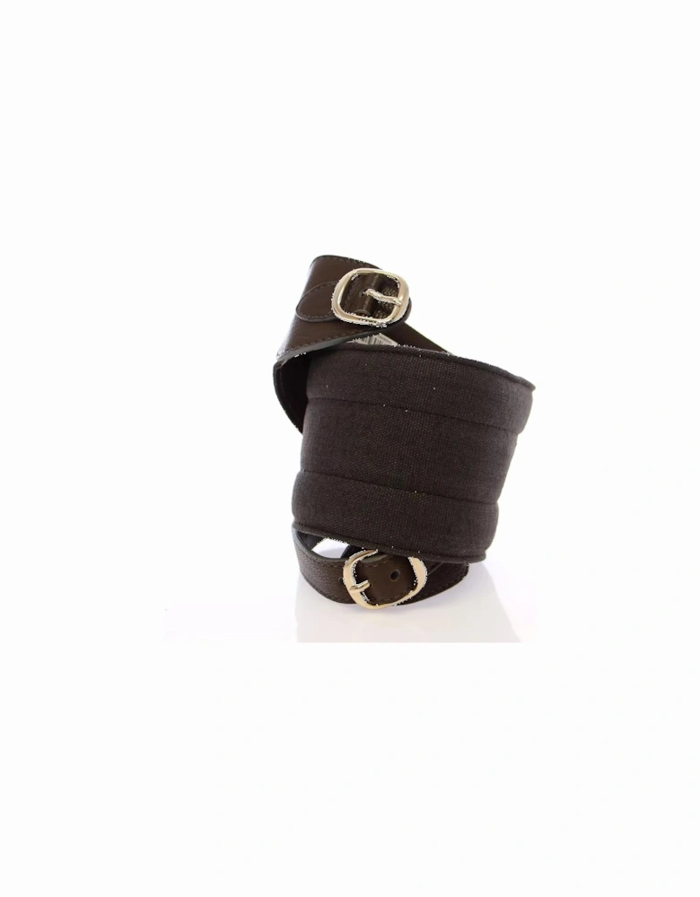 Linen Leather Waist Belt with Logo Details Women - Brown