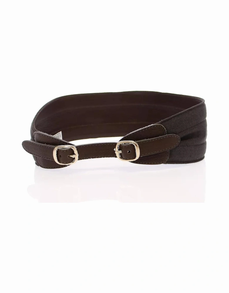 Linen Leather Waist Belt with Logo Details Women - Brown