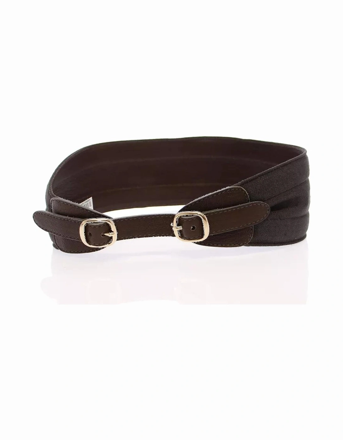 Linen Leather Waist Belt with Logo Details Women - Brown