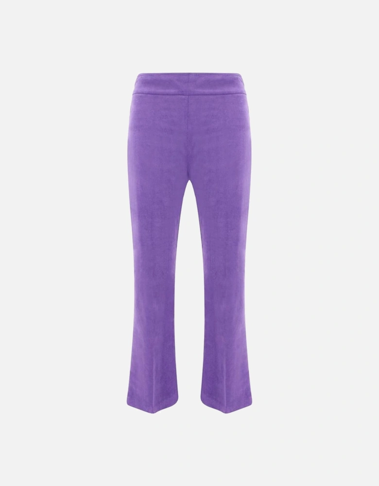 Elasticized Waistband Velvet-Effect Ribbed Cotton Pants Women - Purple