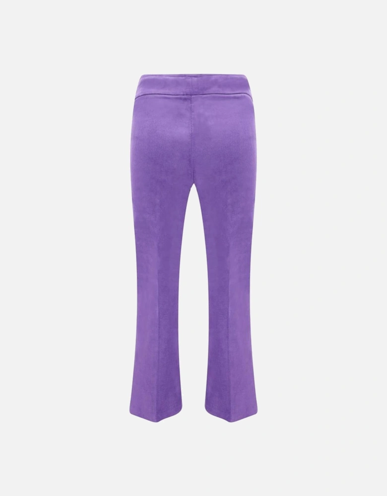 Elasticized Waistband Velvet-Effect Ribbed Cotton Pants Women - Purple