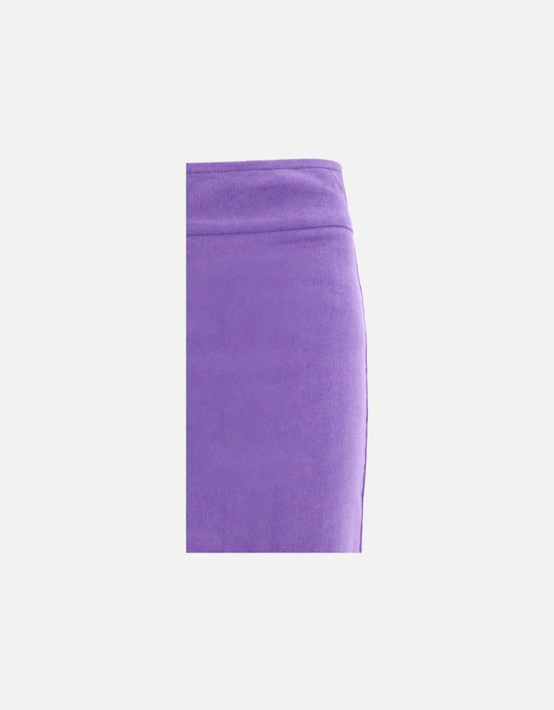 Elasticized Waistband Velvet-Effect Ribbed Cotton Pants Women - Purple