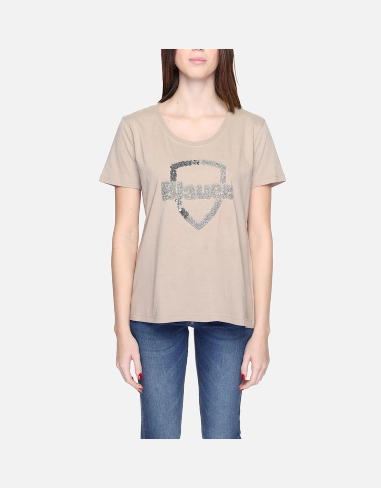 Cotton Graphic Print T-Shirt Women - Beige