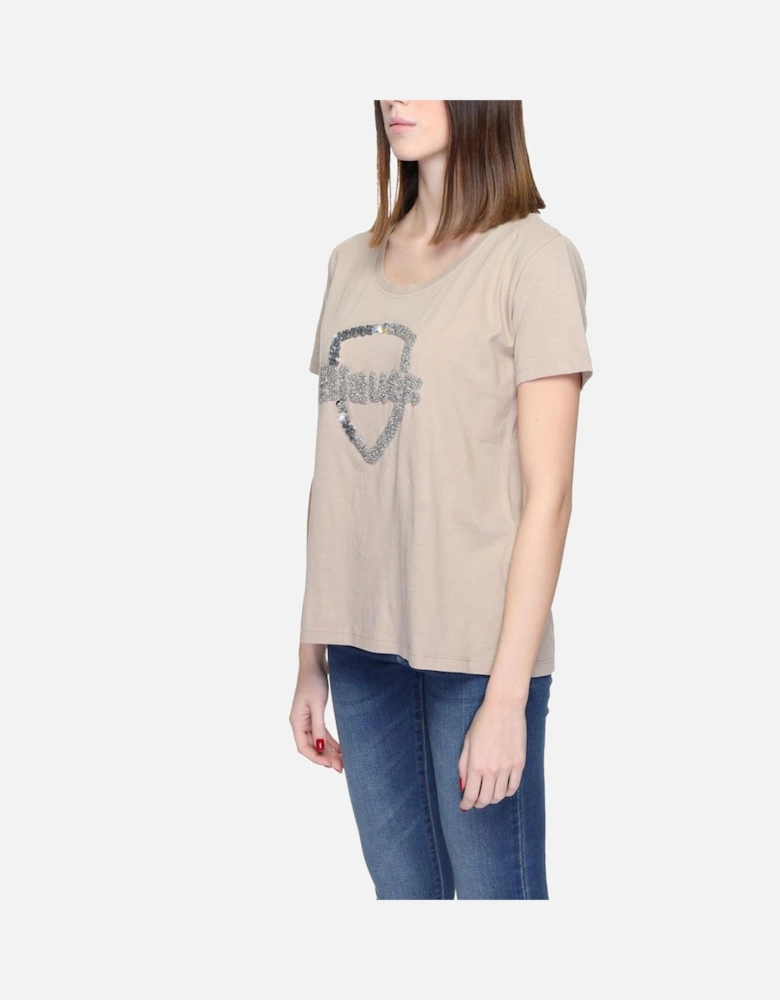 Cotton Graphic Print T-Shirt Women - Beige