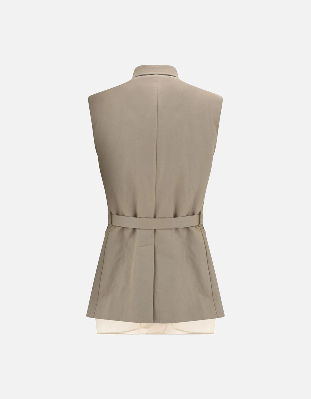 Cotton Gilet with High Collar and Patch Belt Women - Beige Jackets