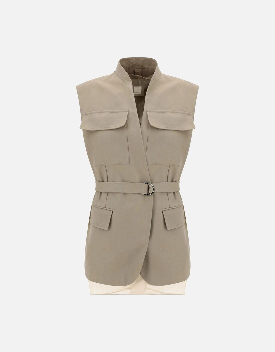 Cotton Gilet with High Collar and Patch Belt Women - Beige Jackets, 4 of 3