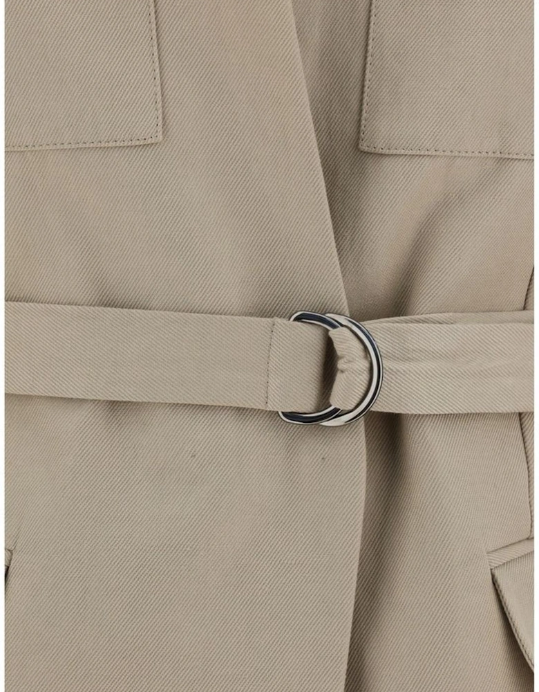 Cotton Gilet with High Collar and Patch Belt Women - Beige Jackets