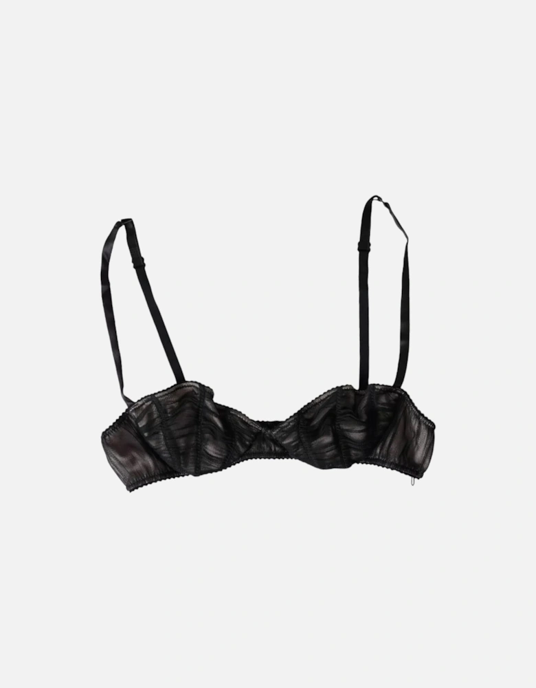 Silk Stretch Balconcino Bra with Logo Details Women - Black Underwear
