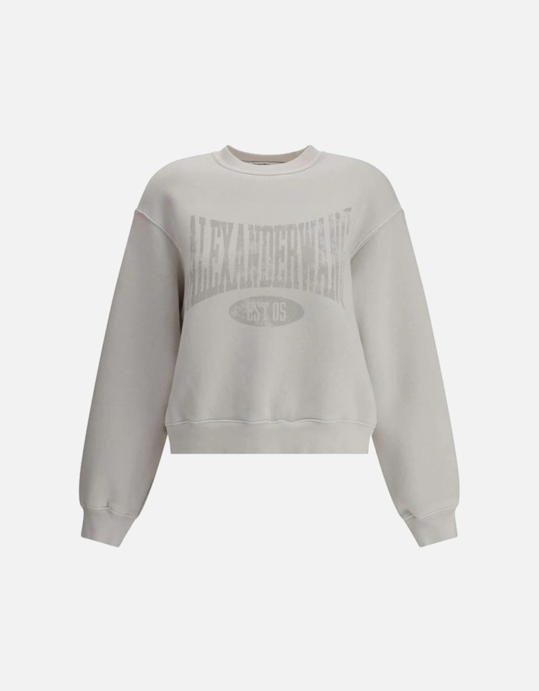 Graphic Monogram Ribbed Crew Neck Sweatshirt Women - White Sweaters