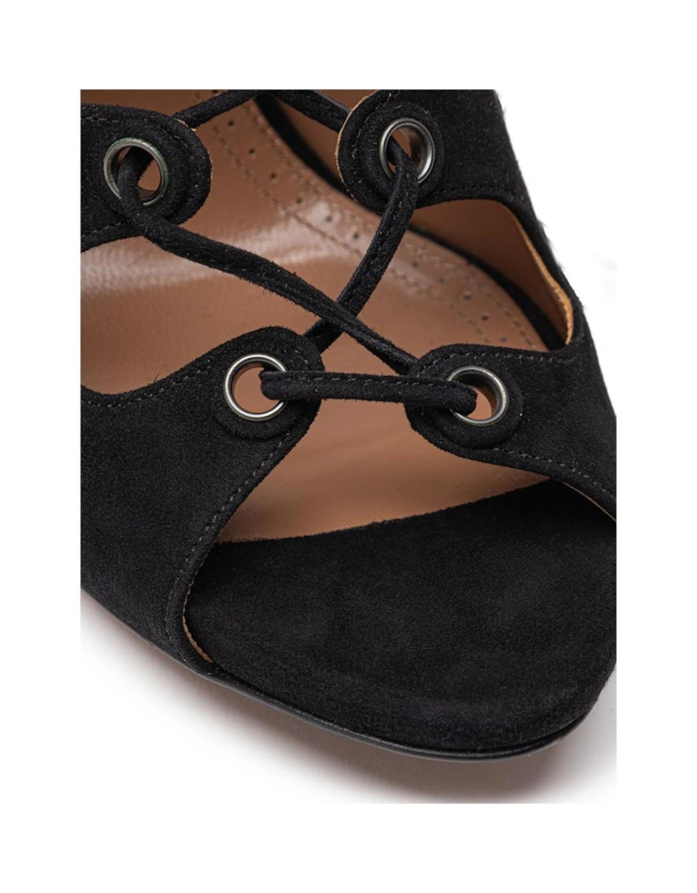 Black Leather Scamociata Sandal Women