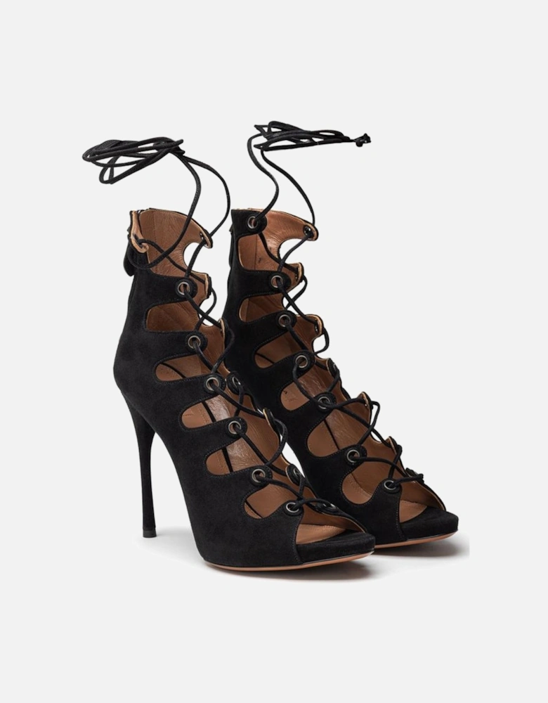 Black Leather Scamociata Sandal Women