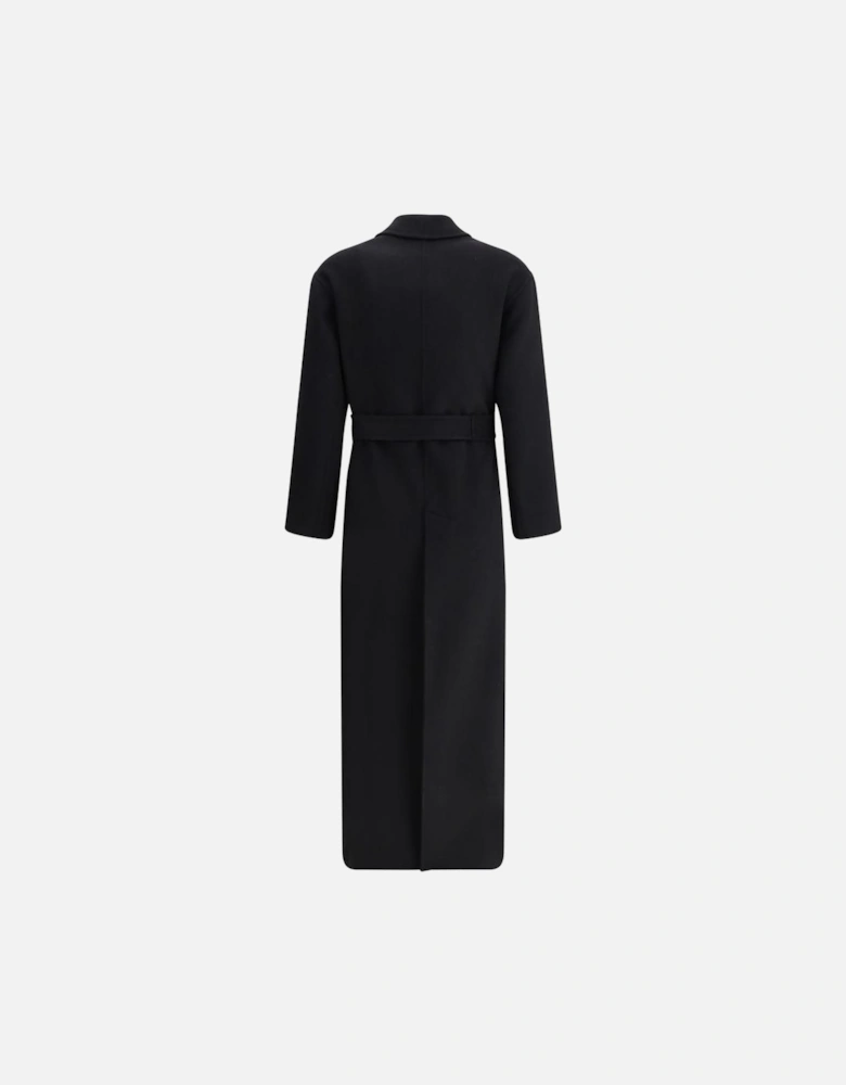 Long Robe Coat with Classic Lapel and Sash Women - Black Jackets