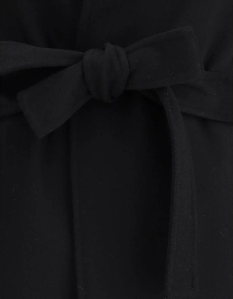 Long Robe Coat with Classic Lapel and Sash Women - Black Jackets