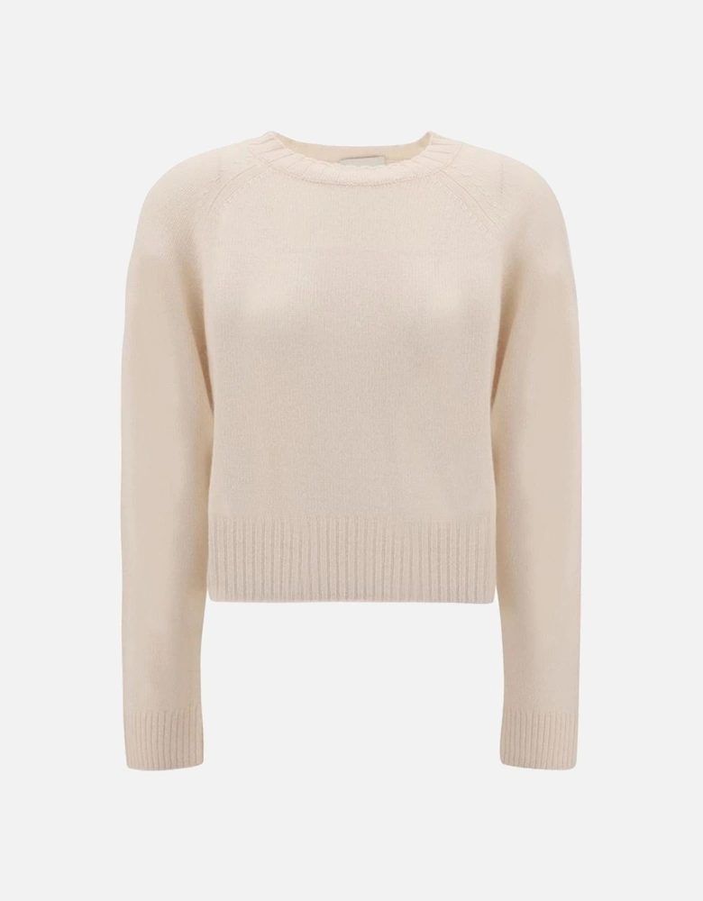 Cashmere Sweater with Ribbed Crew Neck Women - Cream