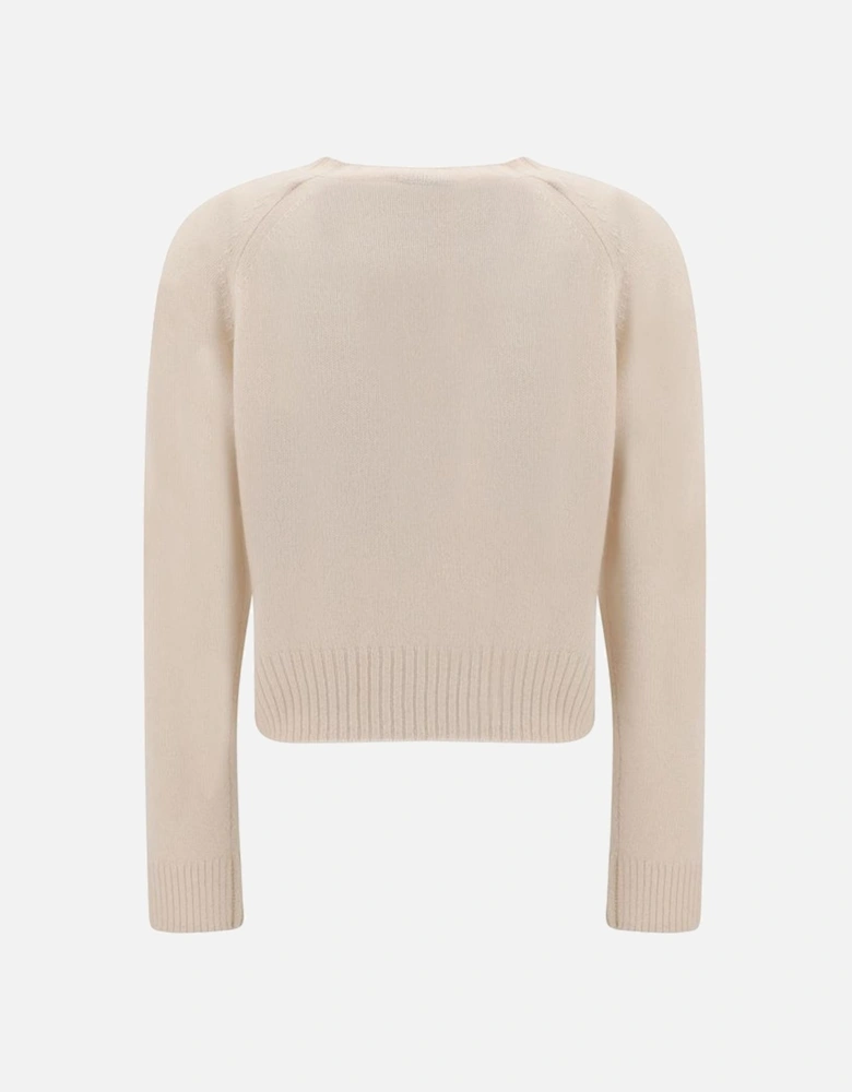 Cashmere Sweater with Ribbed Crew Neck Women - Cream