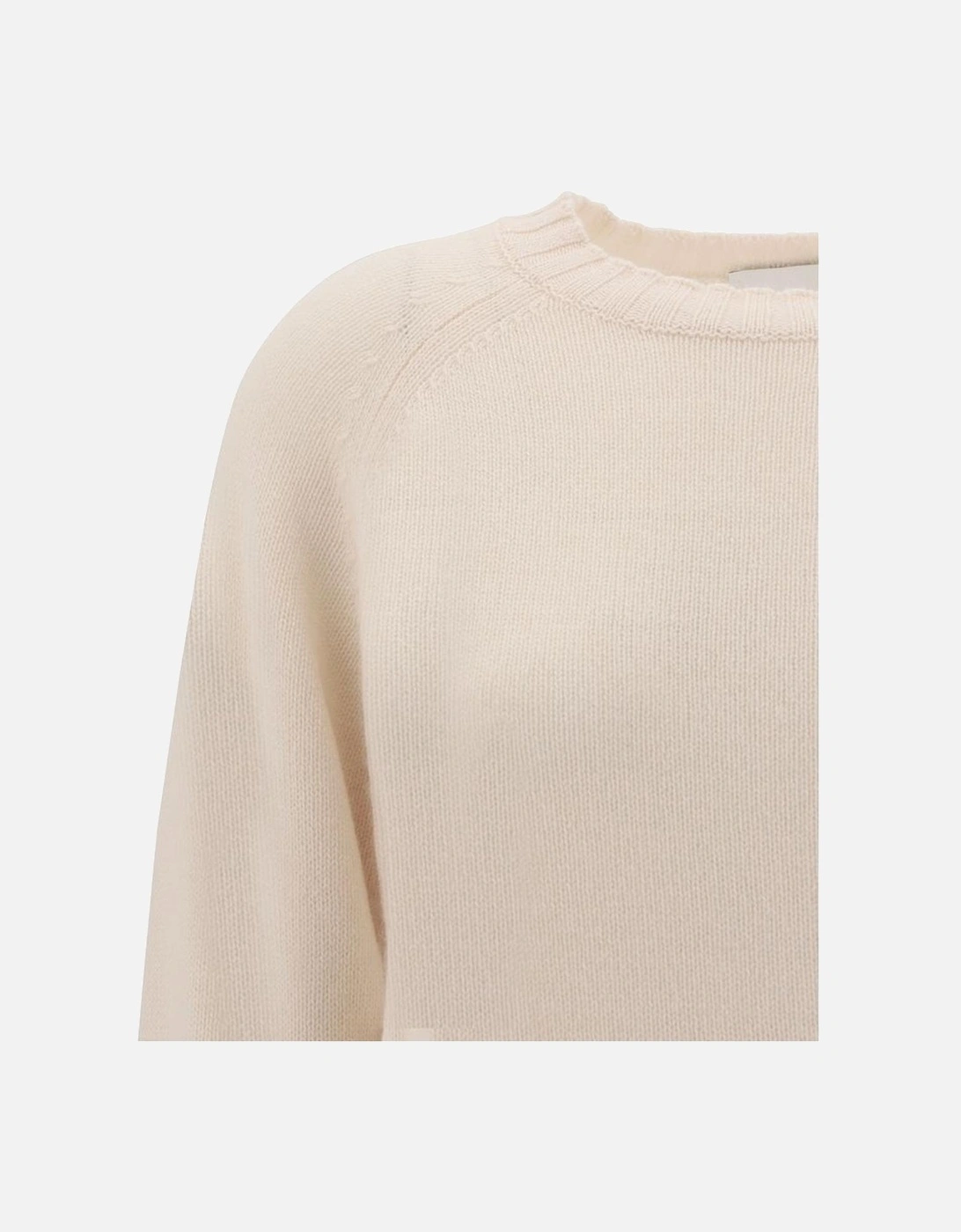 Cashmere Sweater with Ribbed Crew Neck Women - Cream