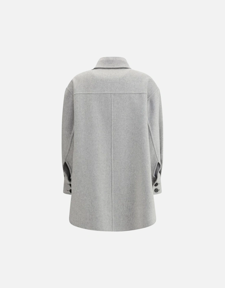 Short Shirt Coat with Classic Collar and Patch Pockets Women - Gray