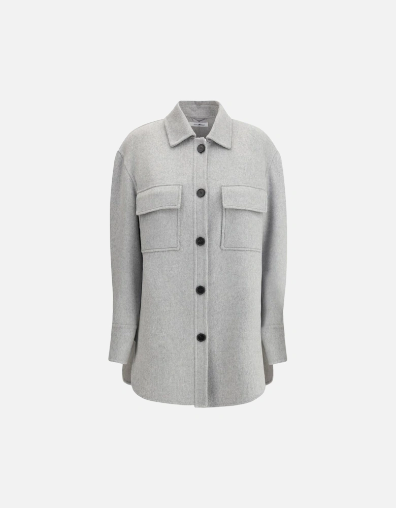 Short Shirt Coat with Classic Collar and Patch Pockets Women - Gray