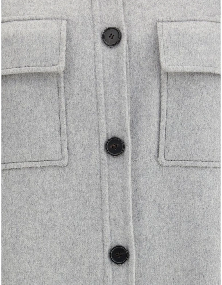 Short Shirt Coat with Classic Collar and Patch Pockets Women - Gray