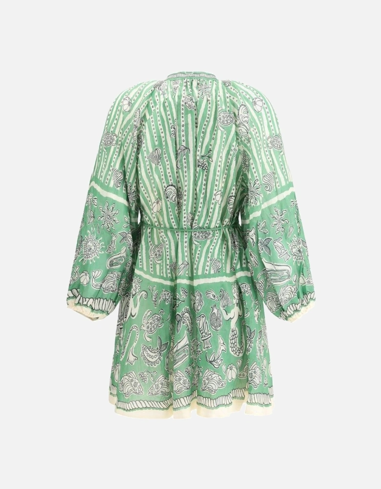 Mini Dress with Keyhole Neckline and Balloon Sleeves Women - Green