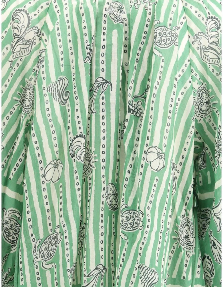 Mini Dress with Keyhole Neckline and Balloon Sleeves Women - Green
