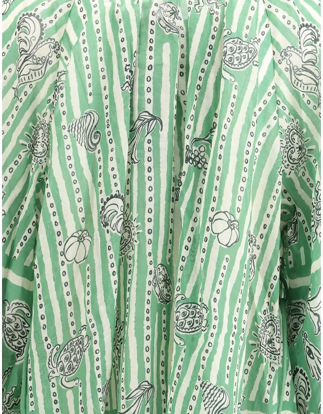 Mini Dress with Keyhole Neckline and Balloon Sleeves Women - Green