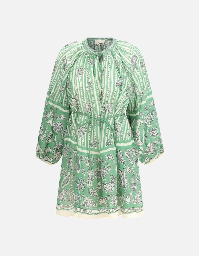 Mini Dress with Keyhole Neckline and Balloon Sleeves Women - Green