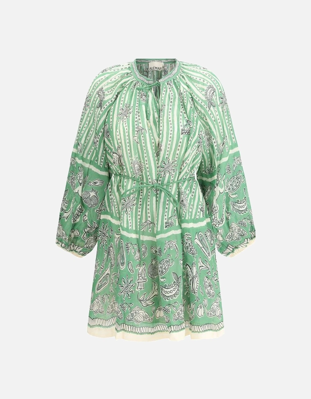 Mini Dress with Keyhole Neckline and Balloon Sleeves Women - Green, 4 of 3