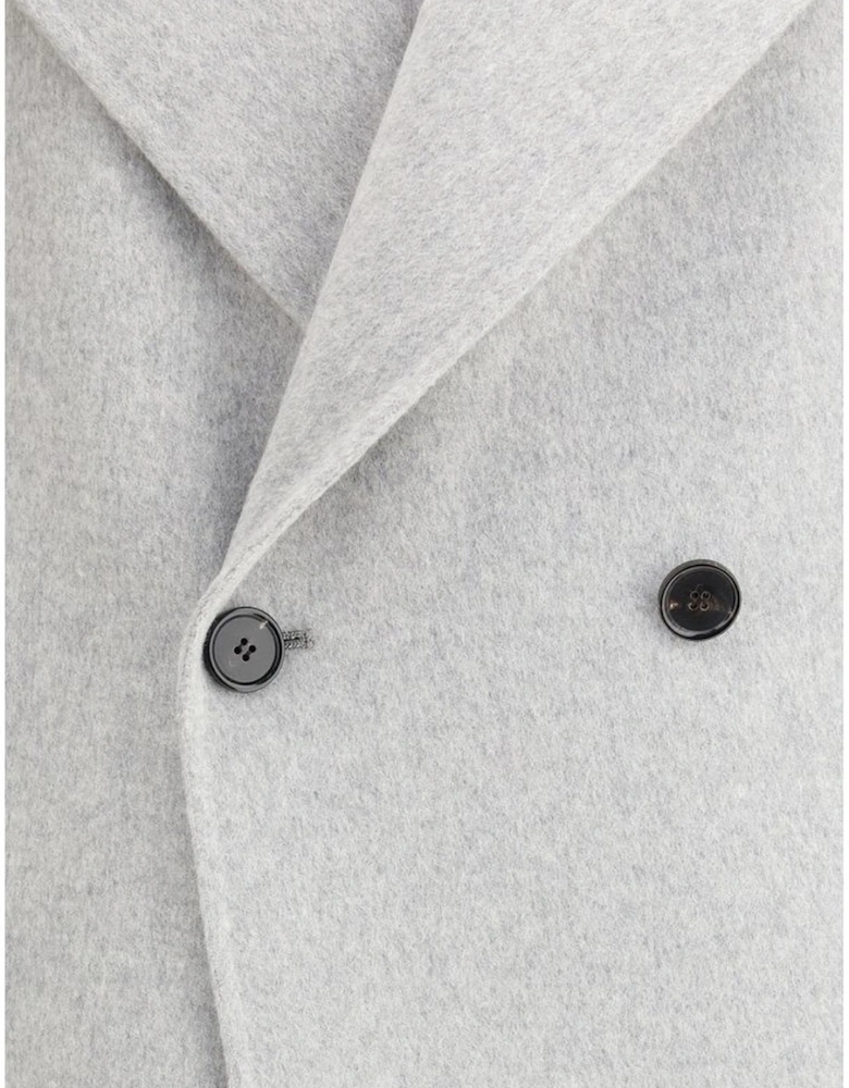 Double-Breasted Long Coat with Wide Lapel Women - Gray Jackets
