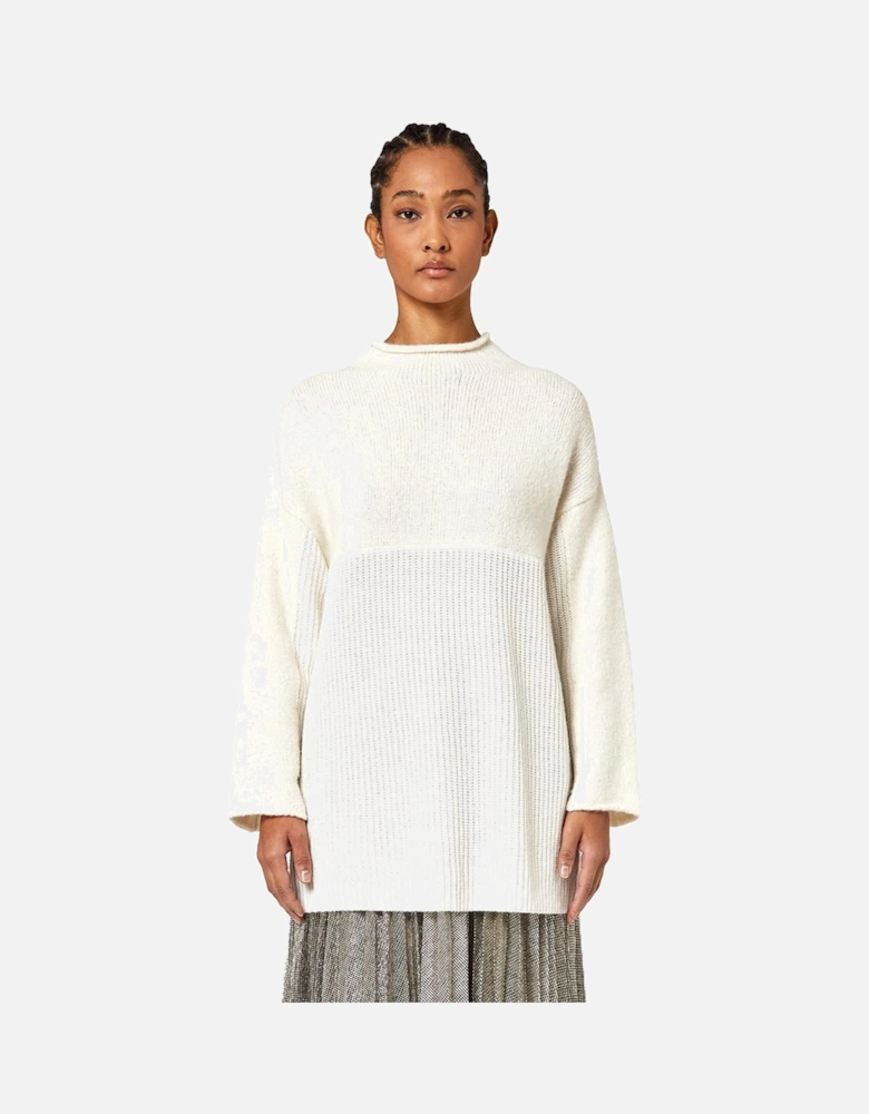 Oversized Wool Blend High Neck Sweater Women - White
