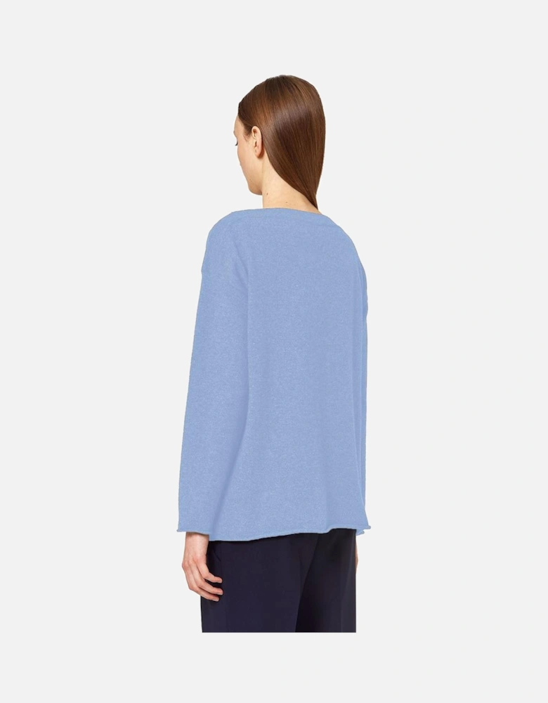 Cashmere Boat Neck Sweater with Gathered Hem Women - Light Blue