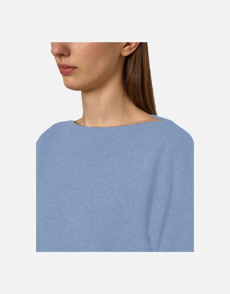 Cashmere Boat Neck Sweater with Gathered Hem Women - Light Blue