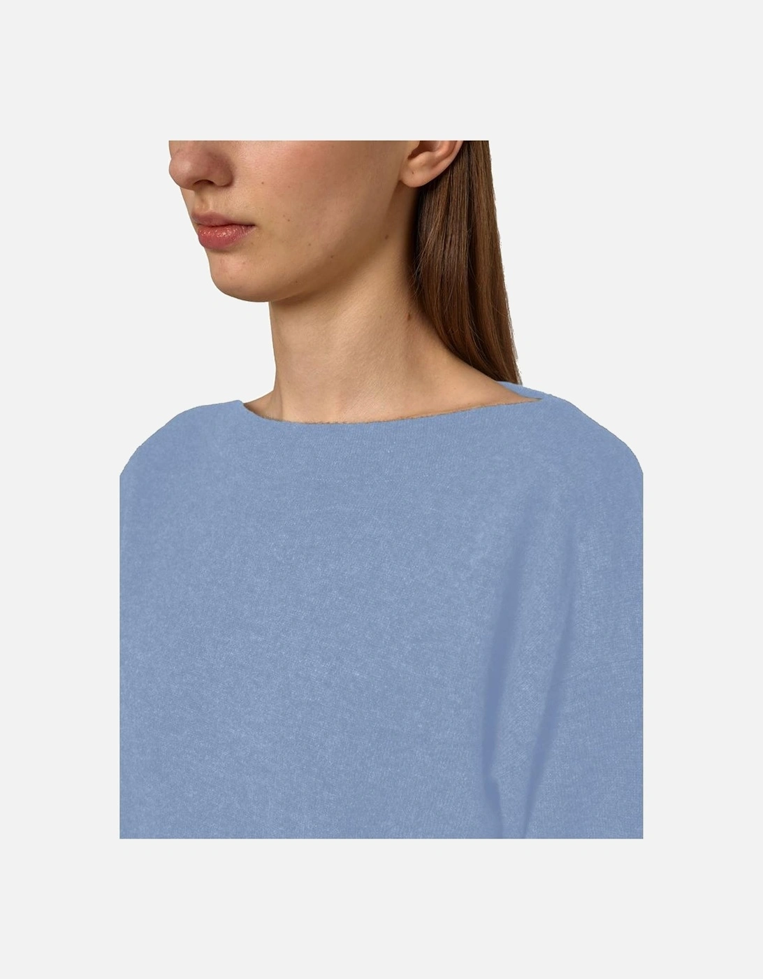 Cashmere Boat Neck Sweater with Gathered Hem Women - Light Blue